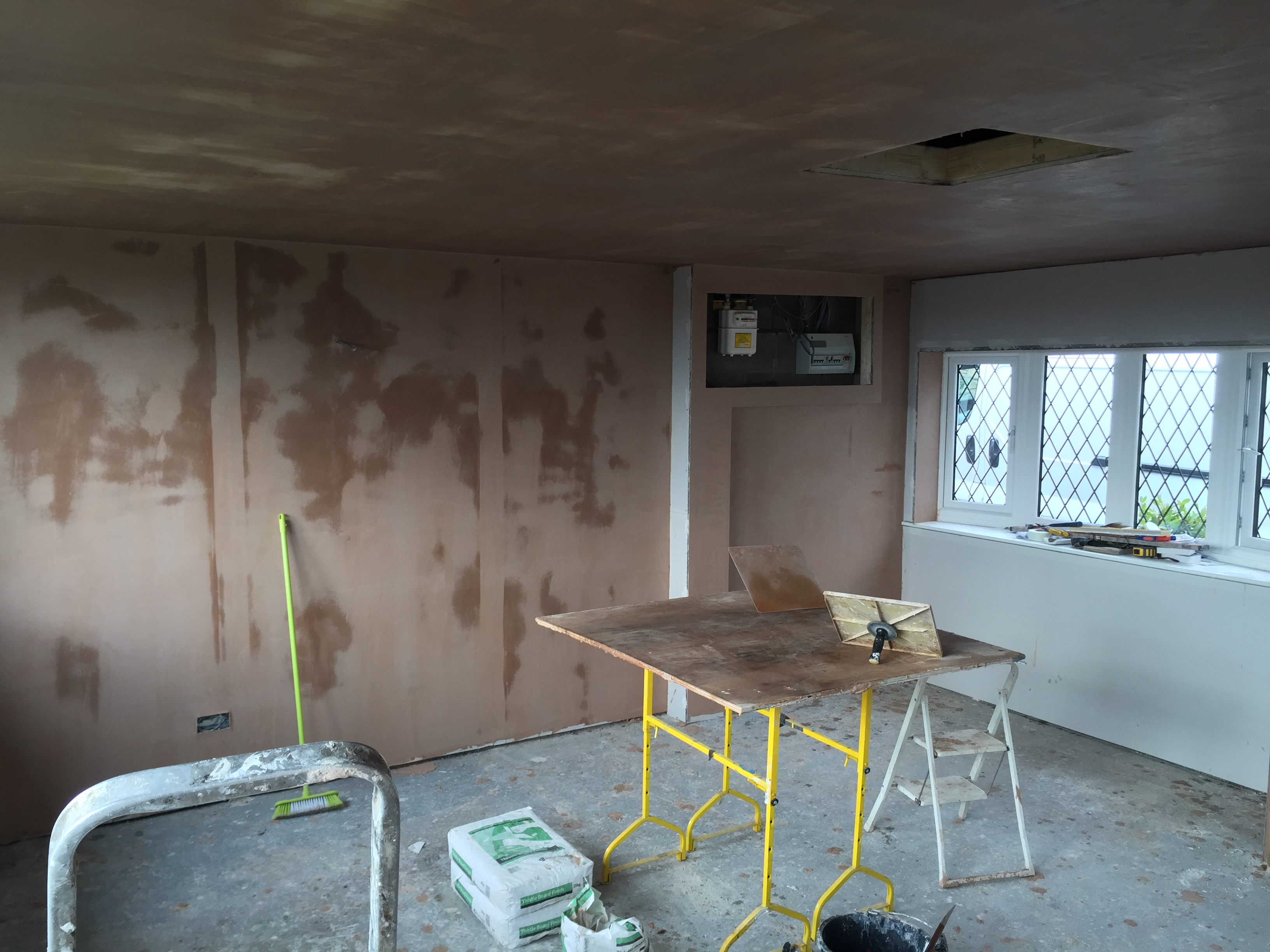 Plastering and dry lining of a huge triple garage conversion in Whiston Staffordshire Moorlands